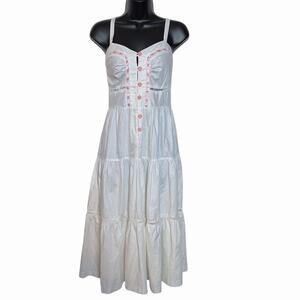 VTG 70s YOUNG EDWARDIAN SUN DRESS PRARIE COTTAGE ROMANTIC PINK WHITE SIZE M